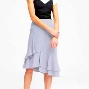 Banana Republic Striped Seersucker High Low Ruffle Hem Lined Midi Skirt size 6